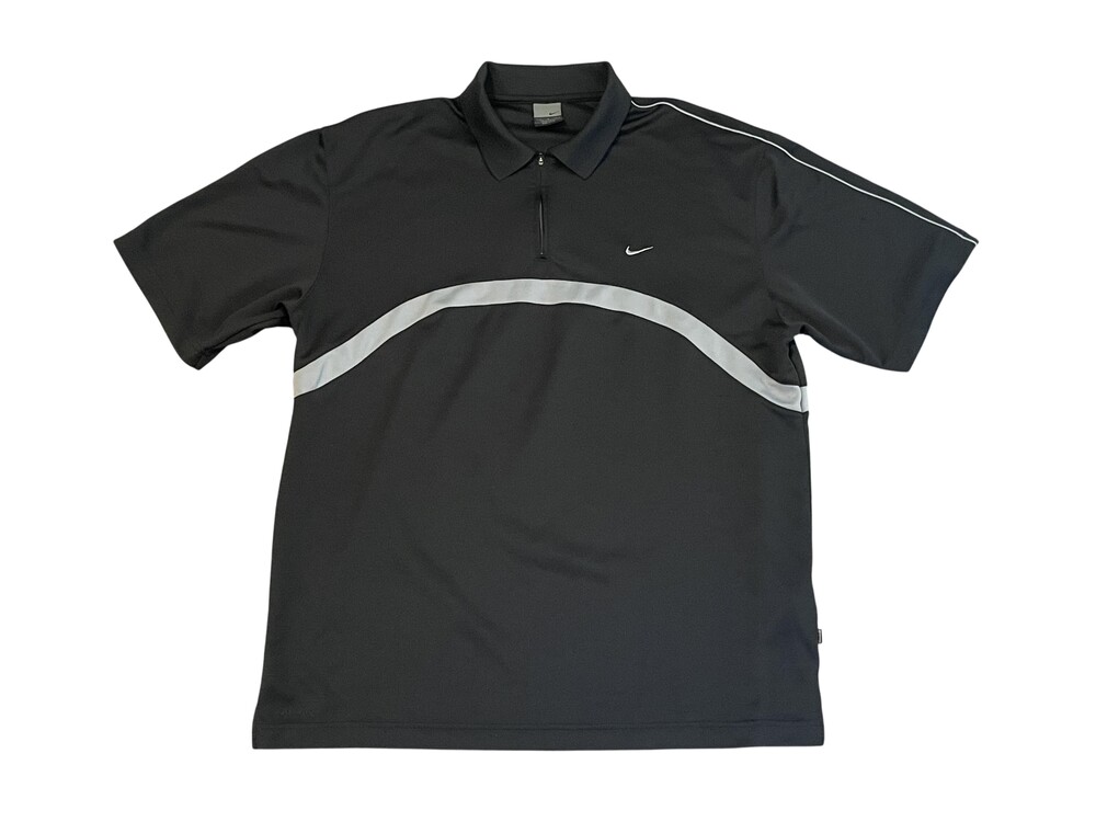 Nike Dri-FIT Polo Shirt Mens Large Black Gray Golf Zip Placket Athletic Swoosh